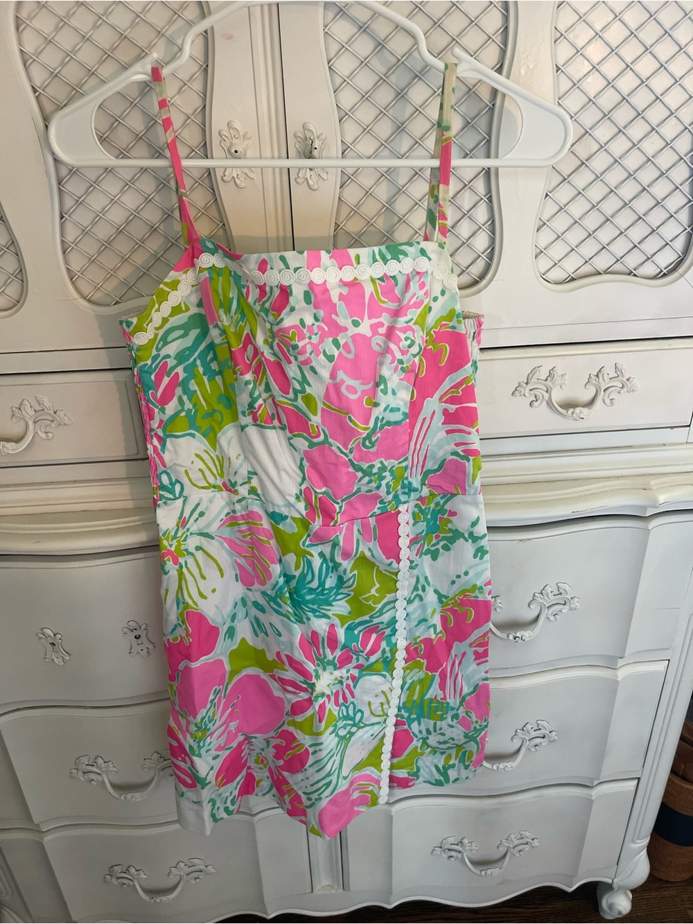 Lilly Pulitzer Pastel Pink, Green & White Floral Romper with Skirt